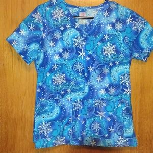 3 for $24, Peaches, glitter snowflake, scrub top